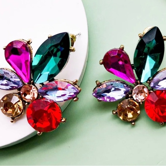 Crystal Colorful CZ Stud Earrings - Picture 6 of 14